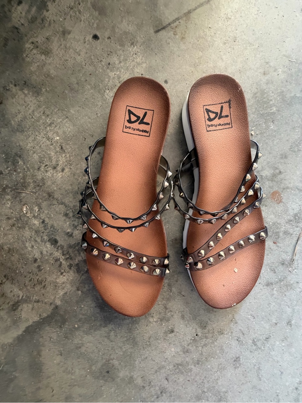 Dirty Laundry Brown Studded Multi-Strap Slide Sandals